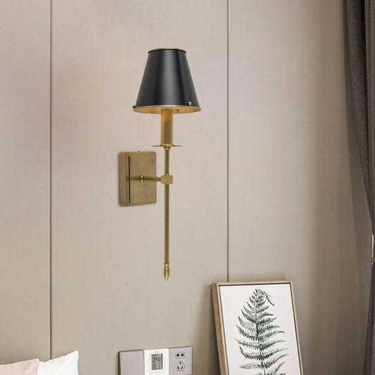 Post Modern Barrel Wall Lighting Metal 1 Light Corner Sconce in Black and Brass with Pencil Arm Clearhalo 'Cast Iron' 'Glass' 'Industrial' 'Modern wall lights' 'Modern' 'Tiffany' 'Traditional wall lights' 'Wall Lamps & Sconces' 'Wall Lights' Lighting' 702630