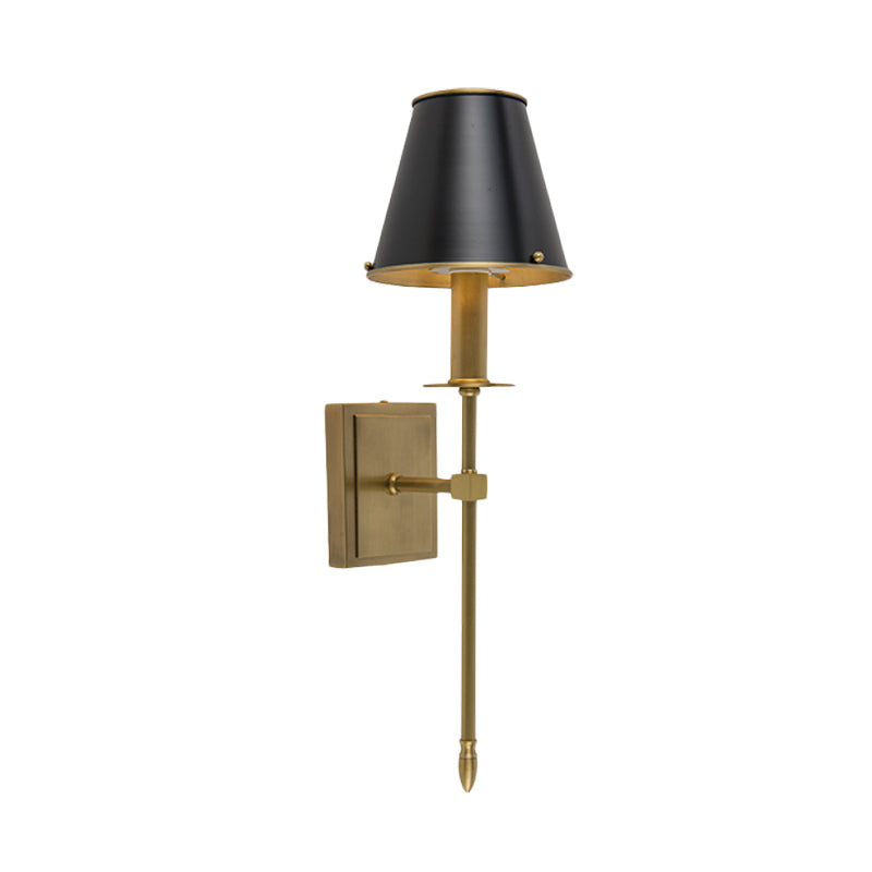 Post Modern Barrel Wall Lighting Metal 1 Light Corner Sconce in Black and Brass with Pencil Arm Clearhalo 'Cast Iron' 'Glass' 'Industrial' 'Modern wall lights' 'Modern' 'Tiffany' 'Traditional wall lights' 'Wall Lamps & Sconces' 'Wall Lights' Lighting' 702631