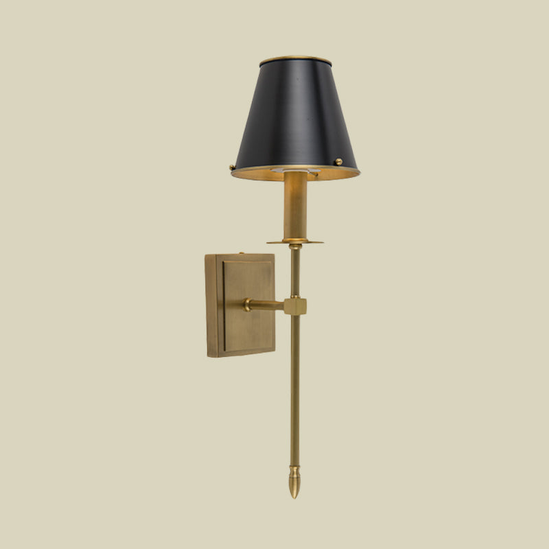 Post Modern Barrel Wall Lighting Metal 1 Light Corner Sconce in Black and Brass with Pencil Arm Clearhalo 'Cast Iron' 'Glass' 'Industrial' 'Modern wall lights' 'Modern' 'Tiffany' 'Traditional wall lights' 'Wall Lamps & Sconces' 'Wall Lights' Lighting' 702632