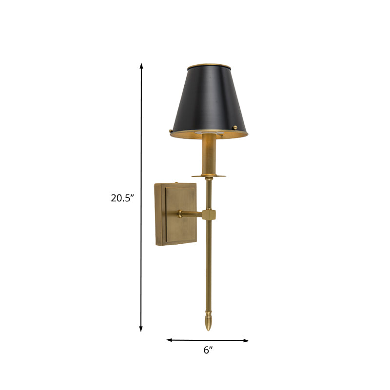Post Modern Barrel Wall Lighting Metal 1 Light Corner Sconce in Black and Brass with Pencil Arm Clearhalo 'Cast Iron' 'Glass' 'Industrial' 'Modern wall lights' 'Modern' 'Tiffany' 'Traditional wall lights' 'Wall Lamps & Sconces' 'Wall Lights' Lighting' 702633