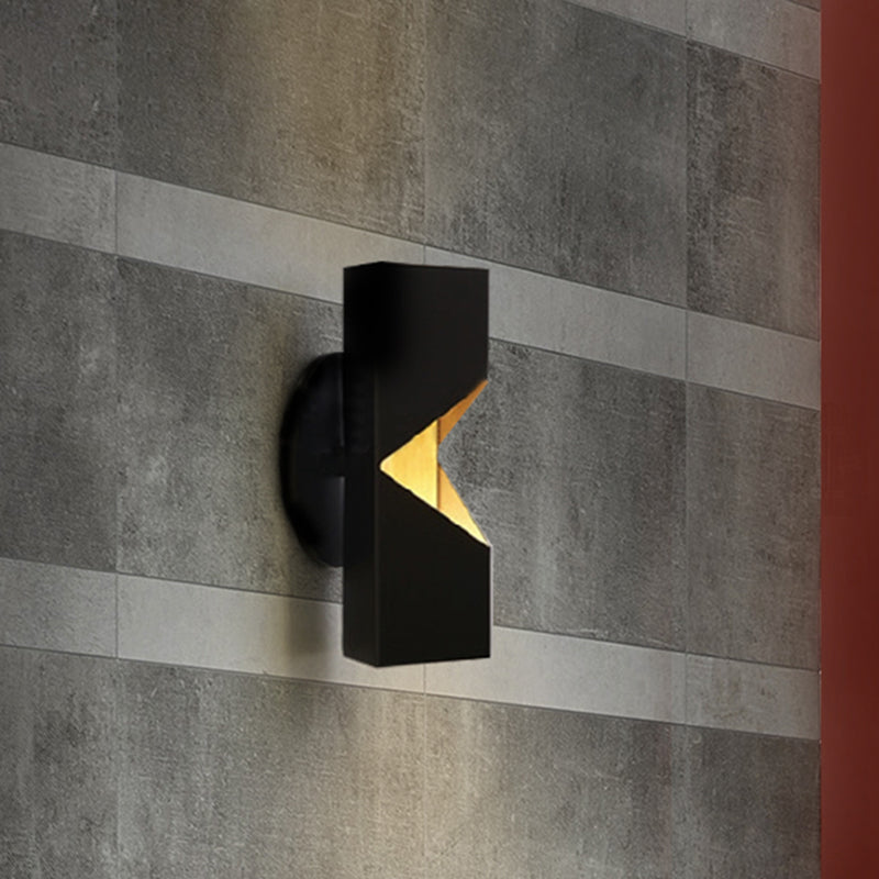 1-Light Bedroom Sconce Light Fixture Modernist Black LED Wall Mount with Geometric Iron Shade Clearhalo 'Cast Iron' 'Glass' 'Industrial' 'Modern wall lights' 'Modern' 'Tiffany' 'Traditional wall lights' 'Wall Lamps & Sconces' 'Wall Lights' Lighting' 702645