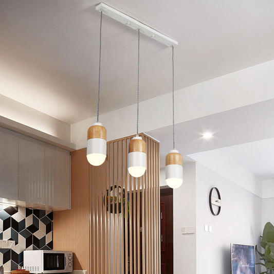 Capsule LED Cluster Pendant Modernism Metal 3 Bulbs White and Wood Pendant Light over Dining Table Clearhalo 'Ceiling Lights' 'Modern Pendants' 'Modern' 'Pendant Lights' 'Pendants' Lighting' 702732