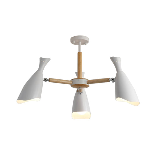 Iron Wide Flare Semi Flush Mount Modernism 3/5 Heads 27.5"/33.5" Width Ceiling Light Fixture in White and Wood Clearhalo 'Ceiling Lights' 'Close To Ceiling Lights' 'Close to ceiling' 'Semi-flushmount' Lighting' 702779