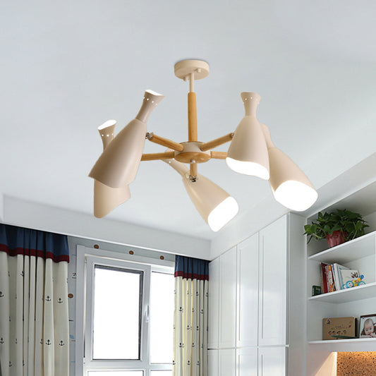Iron Wide Flare Semi Flush Mount Modernism 3/5 Heads 27.5"/33.5" Width Ceiling Light Fixture in White and Wood White 33.5" Clearhalo 'Ceiling Lights' 'Close To Ceiling Lights' 'Close to ceiling' 'Semi-flushmount' Lighting' 702782