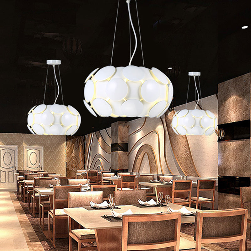 Modern Circle Panel Pendant Chandelier Acrylic 3-Light Restaurant Ceiling Suspension Lamp in White with Drum Design Clearhalo 'Ceiling Lights' 'Chandeliers' 'Modern Chandeliers' 'Modern' Lighting' 702797