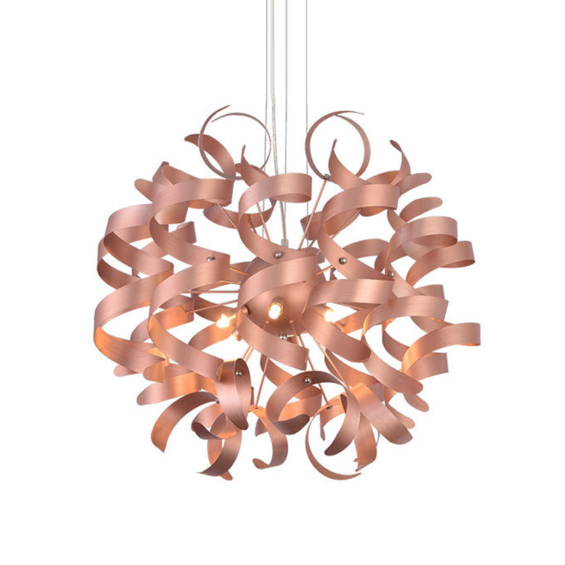 Metal Spiral Ribbon Shape Hanging Light Kit Contemporary 6-Bulb Copper Finish LED Chandelier Lighting for Restaurant Clearhalo 'Ceiling Lights' 'Chandeliers' 'Modern Chandeliers' 'Modern' Lighting' 702809
