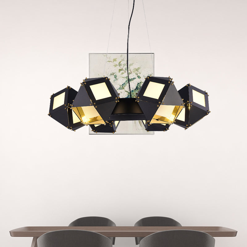Black Polyhedron Hanging Chandelier Modernism 6-Light Metallic Ceiling Lamp Fixture for Restaurant Clearhalo 'Ceiling Lights' 'Chandeliers' 'Modern Chandeliers' 'Modern' Lighting' 702822