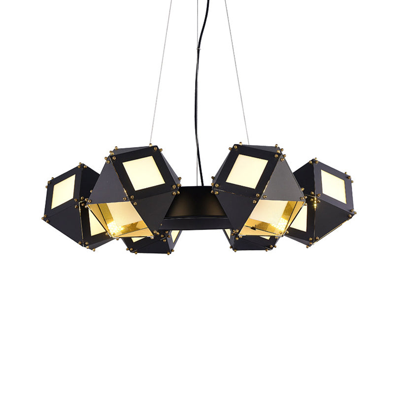 Black Polyhedron Hanging Chandelier Modernism 6-Light Metallic Ceiling Lamp Fixture for Restaurant Clearhalo 'Ceiling Lights' 'Chandeliers' 'Modern Chandeliers' 'Modern' Lighting' 702823