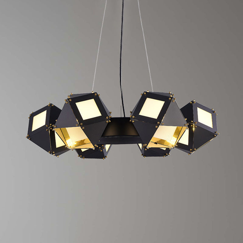 Black Polyhedron Hanging Chandelier Modernism 6-Light Metallic Ceiling Lamp Fixture for Restaurant Clearhalo 'Ceiling Lights' 'Chandeliers' 'Modern Chandeliers' 'Modern' Lighting' 702824