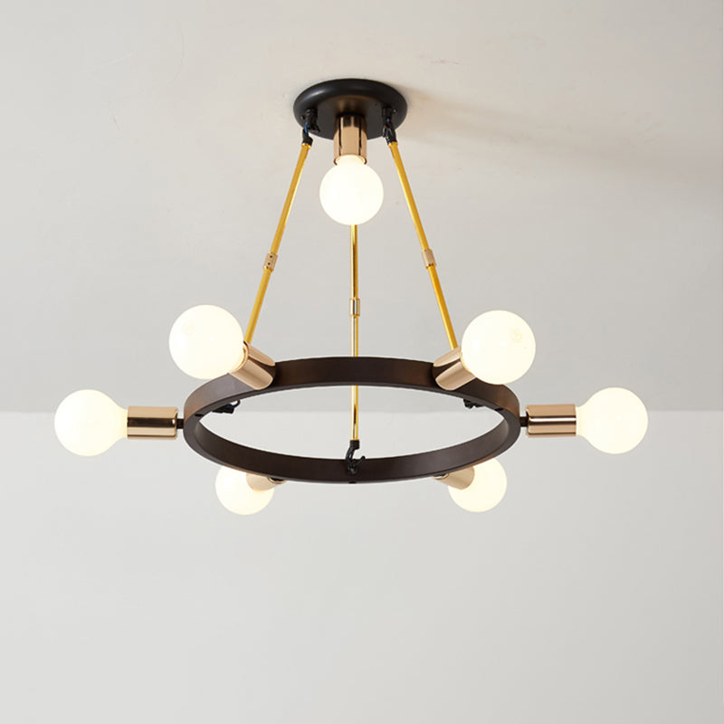 Metal Loop Chandelier Pendant Light Minimalist 7/9-Head Black and Gold Hanging Ceiling Lamp for Bedroom 7 Black-Gold Clearhalo 'Ceiling Lights' 'Chandeliers' 'Modern Chandeliers' 'Modern' Lighting' 702826
