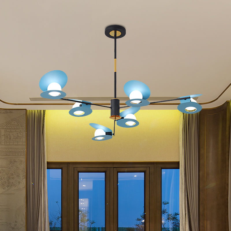 Mussel Shaped Ceiling Chandelier Contemporary Iron 6/8-Bulb Living Room Suspension Lamp in Blue/Black and Gold 6 Blue Clearhalo 'Ceiling Lights' 'Chandeliers' 'Modern Chandeliers' 'Modern' Lighting' 702840
