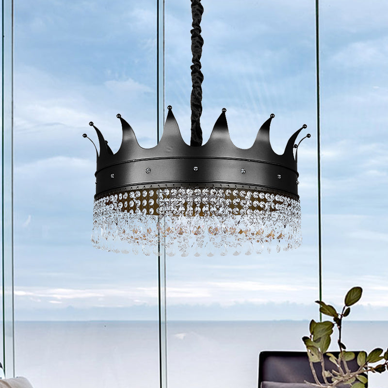 Kids 4/5/6-Light Pendant Chandelier Black Crown Shaped Crystal Ceiling Hang Fixture with Metal Shade Clearhalo 'Ceiling Lights' 'Chandeliers' Lighting' options 702981