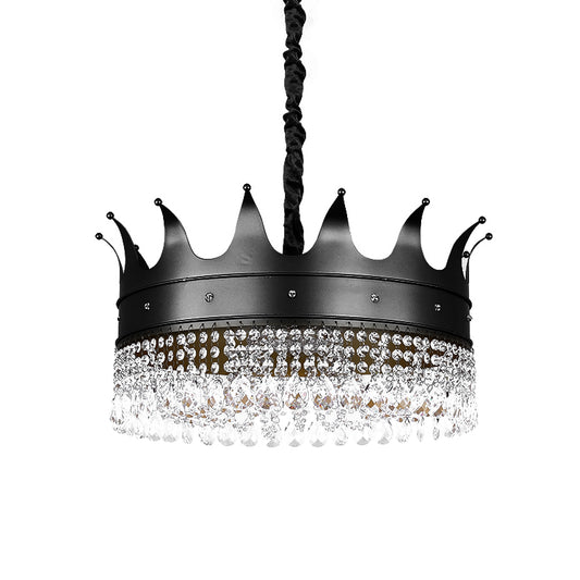 Kids 4/5/6-Light Pendant Chandelier Black Crown Shaped Crystal Ceiling Hang Fixture with Metal Shade Clearhalo 'Ceiling Lights' 'Chandeliers' Lighting' options 702982