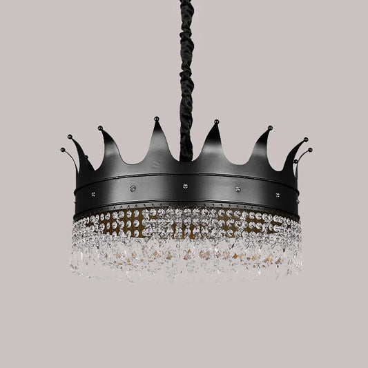 Kids 4/5/6-Light Pendant Chandelier Black Crown Shaped Crystal Ceiling Hang Fixture with Metal Shade Clearhalo 'Ceiling Lights' 'Chandeliers' Lighting' options 702983