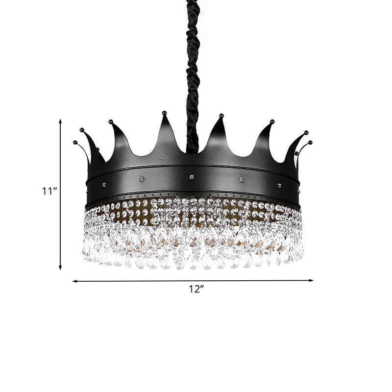 Kids 4/5/6-Light Pendant Chandelier Black Crown Shaped Crystal Ceiling Hang Fixture with Metal Shade Clearhalo 'Ceiling Lights' 'Chandeliers' Lighting' options 702984
