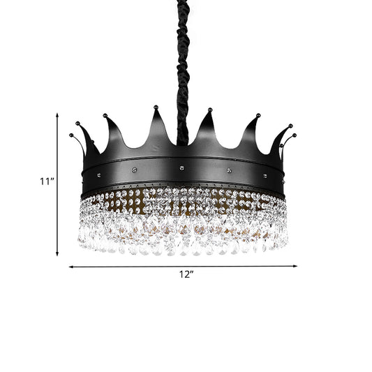 Kids 4/5/6-Light Pendant Chandelier Black Crown Shaped Crystal Ceiling Hang Fixture with Metal Shade Clearhalo 'Ceiling Lights' 'Chandeliers' Lighting' options 702984