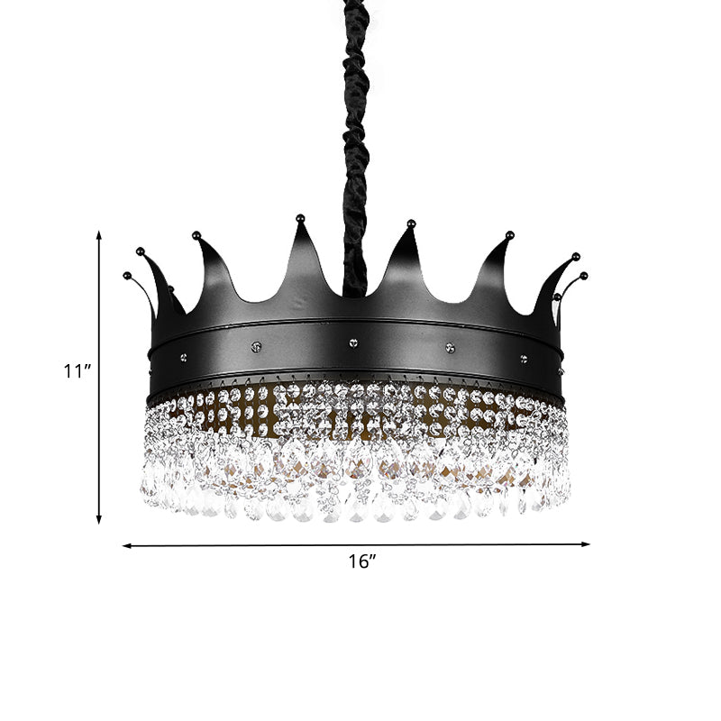 Kids 4/5/6-Light Pendant Chandelier Black Crown Shaped Crystal Ceiling Hang Fixture with Metal Shade Clearhalo 'Ceiling Lights' 'Chandeliers' Lighting' options 702985