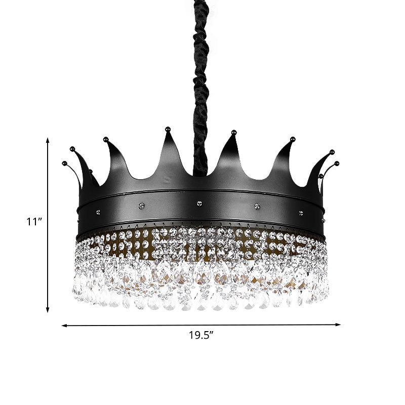 Kids 4/5/6-Light Pendant Chandelier Black Crown Shaped Crystal Ceiling Hang Fixture with Metal Shade Clearhalo 'Ceiling Lights' 'Chandeliers' Lighting' options 702986