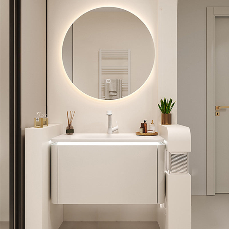 White Rectangular Vanity Single Sink Wall Mounted Wood Frame Bathroom Vanity with Mirror Vanity & Faucet & Smart Mirror Clearhalo 'Bathroom Remodel & Bathroom Fixtures' 'Bathroom Vanities' 'bathroom_vanities' 'Home Improvement' 'home_improvement' 'home_improvement_bathroom_vanities' 7031334