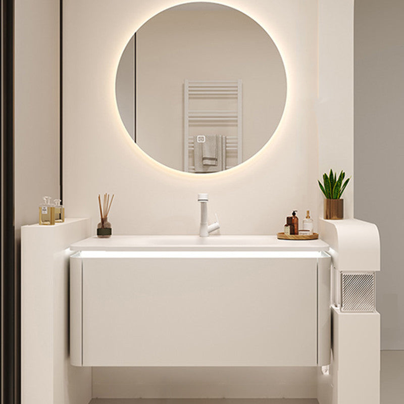 White Rectangular Vanity Single Sink Wall Mounted Wood Frame Bathroom Vanity with Mirror Vanity & Faucet & Smart Mirror Clearhalo 'Bathroom Remodel & Bathroom Fixtures' 'Bathroom Vanities' 'bathroom_vanities' 'Home Improvement' 'home_improvement' 'home_improvement_bathroom_vanities' 7031335