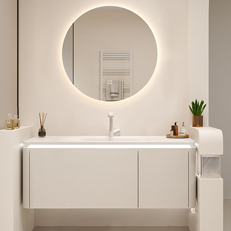 White Rectangular Vanity Single Sink Wall Mounted Wood Frame Bathroom Vanity with Mirror Vanity & Faucet & Smart Mirror Clearhalo 'Bathroom Remodel & Bathroom Fixtures' 'Bathroom Vanities' 'bathroom_vanities' 'Home Improvement' 'home_improvement' 'home_improvement_bathroom_vanities' 7031337