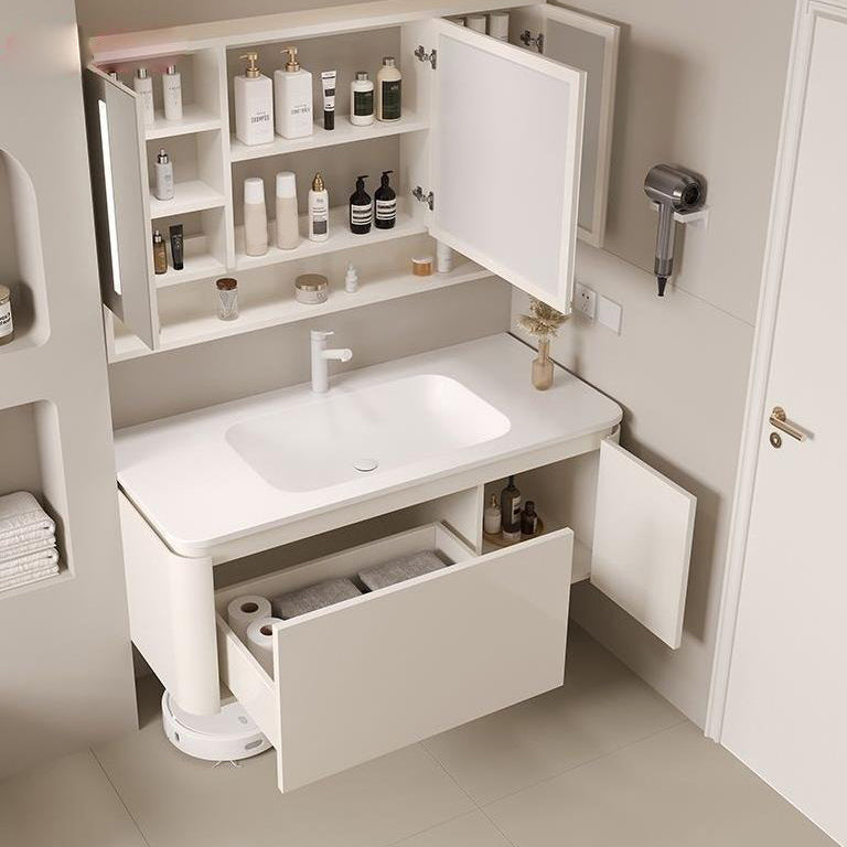 White Rectangular Vanity Single Sink Wall Mounted Wood Frame Bathroom Vanity with Mirror Clearhalo 'Bathroom Remodel & Bathroom Fixtures' 'Bathroom Vanities' 'bathroom_vanities' 'Home Improvement' 'home_improvement' 'home_improvement_bathroom_vanities' 7031338