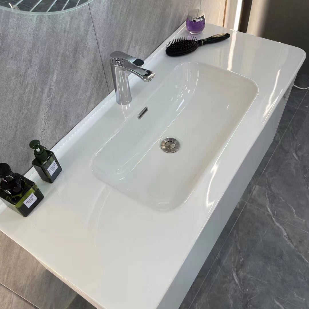 White Rectangular Vanity Single Sink Wall Mounted Wood Frame Bathroom Vanity with Mirror Clearhalo 'Bathroom Remodel & Bathroom Fixtures' 'Bathroom Vanities' 'bathroom_vanities' 'Home Improvement' 'home_improvement' 'home_improvement_bathroom_vanities' 7031340