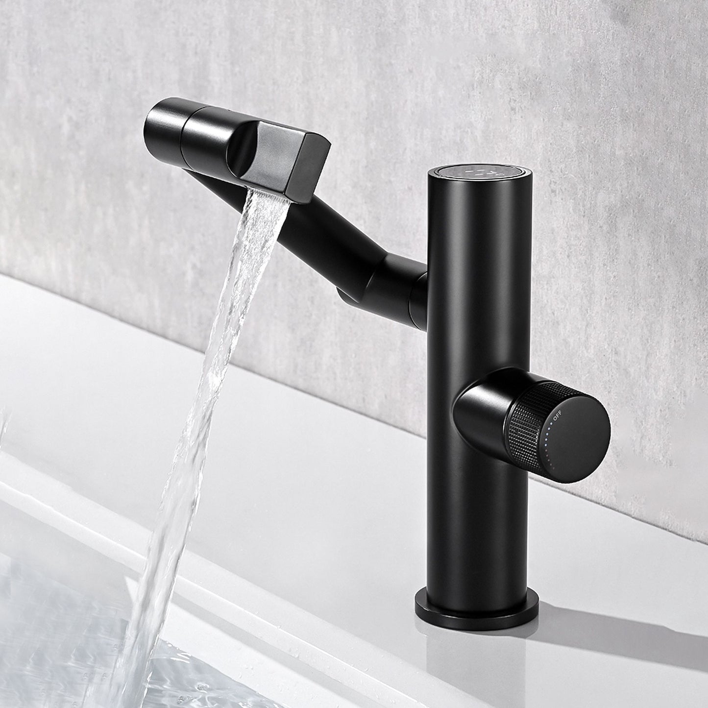 Waterfall Spout Basin Lavatory Faucet Modern Metal Lavatory Faucet Preto Clearhalo 'bathroom_sink_faucets' 'Conjuntos de Torneiras de Lavatório e Banheiro' 'home_improvement' 'home_improvement_bathroom_sink_faucets' 'Mobiliário Doméstico' 'Página inicial' 'Renovação e equipamento de casa de banho' 'Torneira para lavatório de banheiro' 7031371