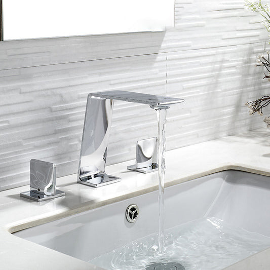 Modern Square Brass Bathroom Sink Faucet with 2-Handle Sink Faucet Clearhalo 'Bathroom Remodel & Bathroom Fixtures' 'Bathroom Sink Faucets' 'Bathroom Sinks & Faucet Components' 'bathroom_sink_faucets' 'Home Improvement' 'home_improvement' 'home_improvement_bathroom_sink_faucets' 7031406