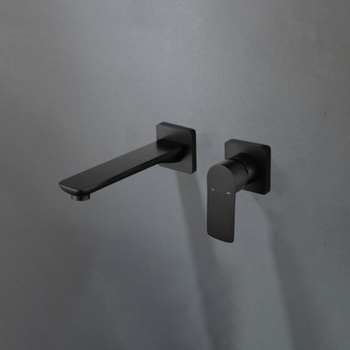 Metal Wall Mounted Bathroom Faucet Modern Widespread Sink Faucet Black Clearhalo 'Bathroom Remodel & Bathroom Fixtures' 'Bathroom Sink Faucets' 'Bathroom Sinks & Faucet Components' 'bathroom_sink_faucets' 'Home Improvement' 'home_improvement' 'home_improvement_bathroom_sink_faucets' 7031430