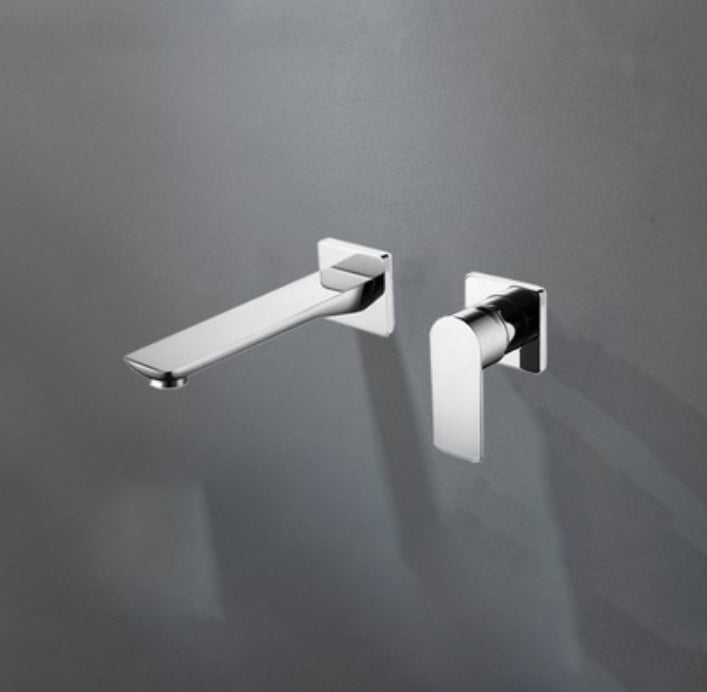 Metal Wall Mounted Bathroom Faucet Modern Widespread Sink Faucet Silver Clearhalo 'Bathroom Remodel & Bathroom Fixtures' 'Bathroom Sink Faucets' 'Bathroom Sinks & Faucet Components' 'bathroom_sink_faucets' 'Home Improvement' 'home_improvement' 'home_improvement_bathroom_sink_faucets' 7031433