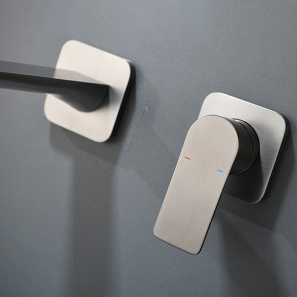 Metal Wall Mounted Bathroom Faucet Modern Widespread Sink Faucet Clearhalo 'Bathroom Remodel & Bathroom Fixtures' 'Bathroom Sink Faucets' 'Bathroom Sinks & Faucet Components' 'bathroom_sink_faucets' 'Home Improvement' 'home_improvement' 'home_improvement_bathroom_sink_faucets' 7031439