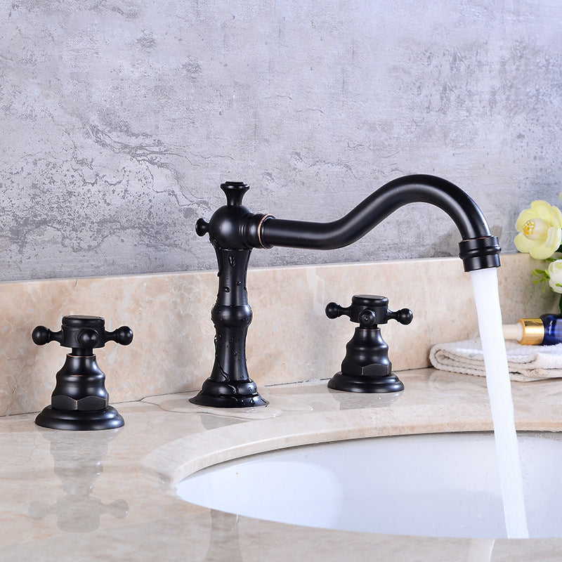 European Style Widespread Basin Faucet Brass 2 Handle Bathroom Vessel Faucet with Hoses Clearhalo 'Bathroom Remodel & Bathroom Fixtures' 'Bathroom Sink Faucets' 'Bathroom Sinks & Faucet Components' 'bathroom_sink_faucets' 'Home Improvement' 'home_improvement' 'home_improvement_bathroom_sink_faucets' 7031485