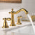European Style Widespread Basin Faucet Brass 2 Handle Bathroom Vessel Faucet with Hoses Gold Lever Handles Clearhalo 'Bathroom Remodel & Bathroom Fixtures' 'Bathroom Sink Faucets' 'Bathroom Sinks & Faucet Components' 'bathroom_sink_faucets' 'Home Improvement' 'home_improvement' 'home_improvement_bathroom_sink_faucets' 7031486