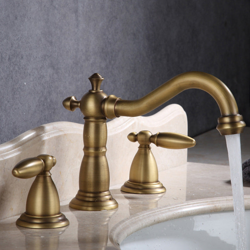 European Style Widespread Basin Faucet Brass 2 Handle Bathroom Vessel Faucet with Hoses Bronze Lever Handles Clearhalo 'Bathroom Remodel & Bathroom Fixtures' 'Bathroom Sink Faucets' 'Bathroom Sinks & Faucet Components' 'bathroom_sink_faucets' 'Home Improvement' 'home_improvement' 'home_improvement_bathroom_sink_faucets' 7031488