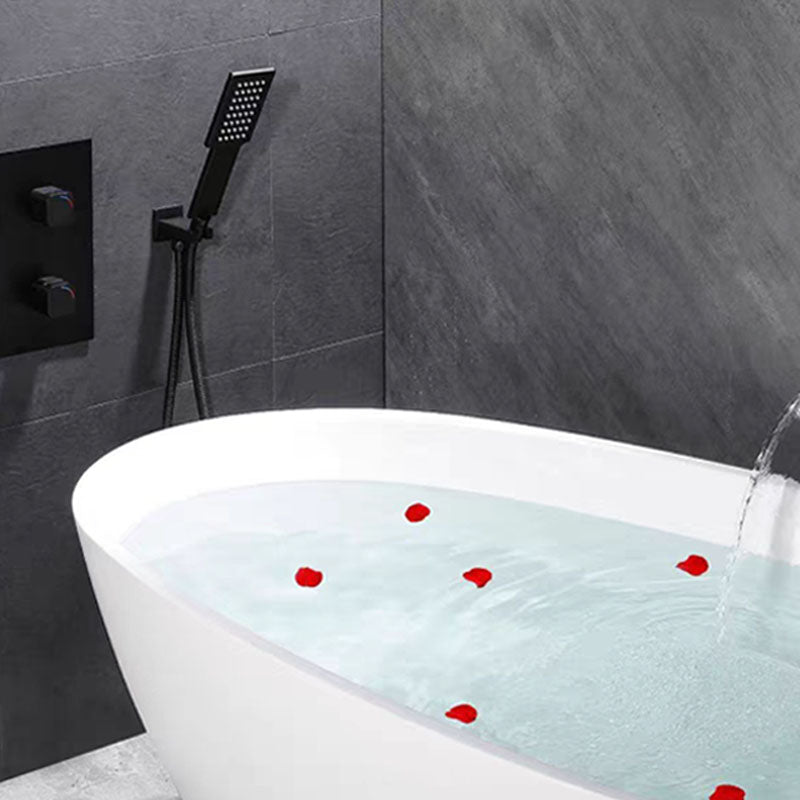 Wall Mounted Metal Freestanding Tub Filler Waterfall Freestanding Faucet Black Hand Shower Included Clearhalo 'Bathroom Remodel & Bathroom Fixtures' 'Bathtub Faucets' 'bathtub_faucets' 'Home Improvement' 'home_improvement' 'home_improvement_bathtub_faucets' 7031708