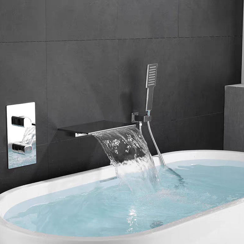 Wall Mounted Metal Freestanding Tub Filler Waterfall Freestanding Faucet Hand Shower Included Clearhalo 'Bathroom Remodel & Bathroom Fixtures' 'Bathtub Faucets' 'bathtub_faucets' 'Home Improvement' 'home_improvement' 'home_improvement_bathtub_faucets' 7031709