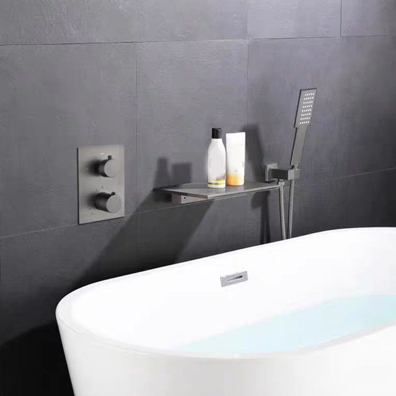 Wall Mounted Metal Freestanding Tub Filler Waterfall Freestanding Faucet Gun Grey Hand Shower Included Clearhalo 'Bathroom Remodel & Bathroom Fixtures' 'Bathtub Faucets' 'bathtub_faucets' 'Home Improvement' 'home_improvement' 'home_improvement_bathtub_faucets' 7031713