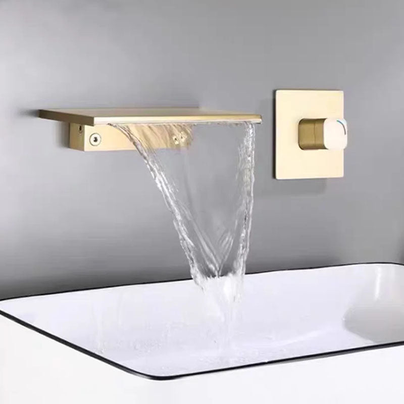 Wall Mounted Metal Freestanding Tub Filler Waterfall Freestanding Faucet Gold Hand Shower Not Included Clearhalo 'Bathroom Remodel & Bathroom Fixtures' 'Bathtub Faucets' 'bathtub_faucets' 'Home Improvement' 'home_improvement' 'home_improvement_bathtub_faucets' 7031722