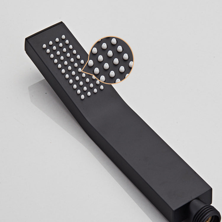 Modern Square Swivel Shower Metal Shower Head Shower Faucet On Wall in Black Clearhalo 'Bathroom Remodel & Bathroom Fixtures' 'Home Improvement' 'home_improvement' 'home_improvement_shower_faucets' 'Shower Faucets & Systems' 'shower_faucets' 'Showers & Bathtubs Plumbing' 'Showers & Bathtubs' 7031789