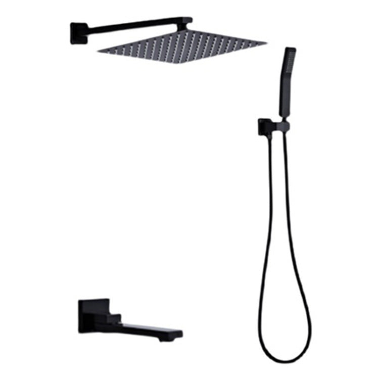 Modern Square Swivel Shower Metal Shower Head Shower Faucet On Wall in Black Clearhalo 'Bathroom Remodel & Bathroom Fixtures' 'Home Improvement' 'home_improvement' 'home_improvement_shower_faucets' 'Shower Faucets & Systems' 'shower_faucets' 'Showers & Bathtubs Plumbing' 'Showers & Bathtubs' 7031790