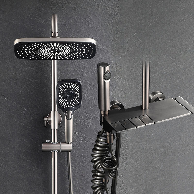 Adjustable Spray Pattern Shower System Brass Wall Mounted Shower Combo Grey Digital Display Not Included Clearhalo 'Bathroom Remodel & Bathroom Fixtures' 'Home Improvement' 'home_improvement' 'home_improvement_shower_faucets' 'Shower Faucets & Systems' 'shower_faucets' 'Showers & Bathtubs Plumbing' 'Showers & Bathtubs' 7031830