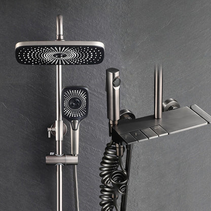 Adjustable Spray Pattern Shower System Brass Wall Mounted Shower Combo Grey Digital Display Not Included Clearhalo 'Bathroom Remodel & Bathroom Fixtures' 'Home Improvement' 'home_improvement' 'home_improvement_shower_faucets' 'Shower Faucets & Systems' 'shower_faucets' 'Showers & Bathtubs Plumbing' 'Showers & Bathtubs' 7031830