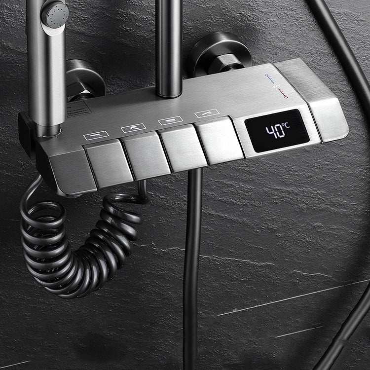 Adjustable Spray Pattern Shower System Brass Wall Mounted Shower Combo Clearhalo 'Bathroom Remodel & Bathroom Fixtures' 'Home Improvement' 'home_improvement' 'home_improvement_shower_faucets' 'Shower Faucets & Systems' 'shower_faucets' 'Showers & Bathtubs Plumbing' 'Showers & Bathtubs' 7031832