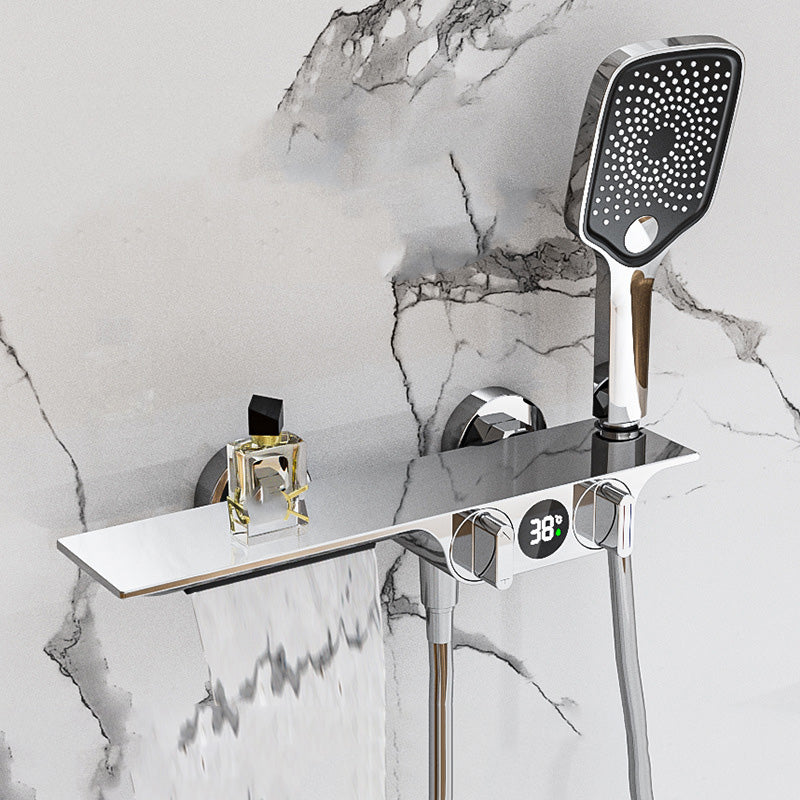 Wall Mounted Shower Combo Temperature Control Shower System with Thermostatic Silver Slide Bar Not Included Clearhalo 'Bathroom Remodel & Bathroom Fixtures' 'Home Improvement' 'home_improvement' 'home_improvement_shower_faucets' 'Shower Faucets & Systems' 'shower_faucets' 'Showers & Bathtubs Plumbing' 'Showers & Bathtubs' 7031843