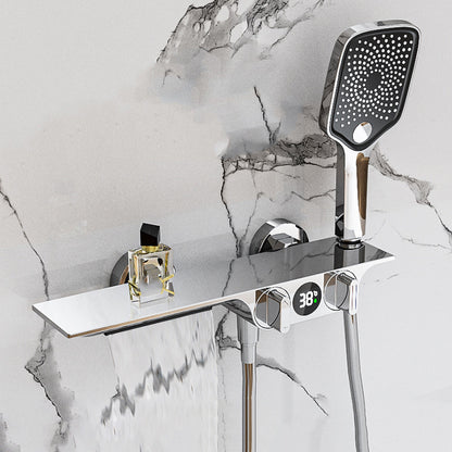 Wall Mounted Shower Combo Temperature Control Shower System with Thermostatic Silver Slide Bar Not Included Clearhalo 'Bathroom Remodel & Bathroom Fixtures' 'Home Improvement' 'home_improvement' 'home_improvement_shower_faucets' 'Shower Faucets & Systems' 'shower_faucets' 'Showers & Bathtubs Plumbing' 'Showers & Bathtubs' 7031843