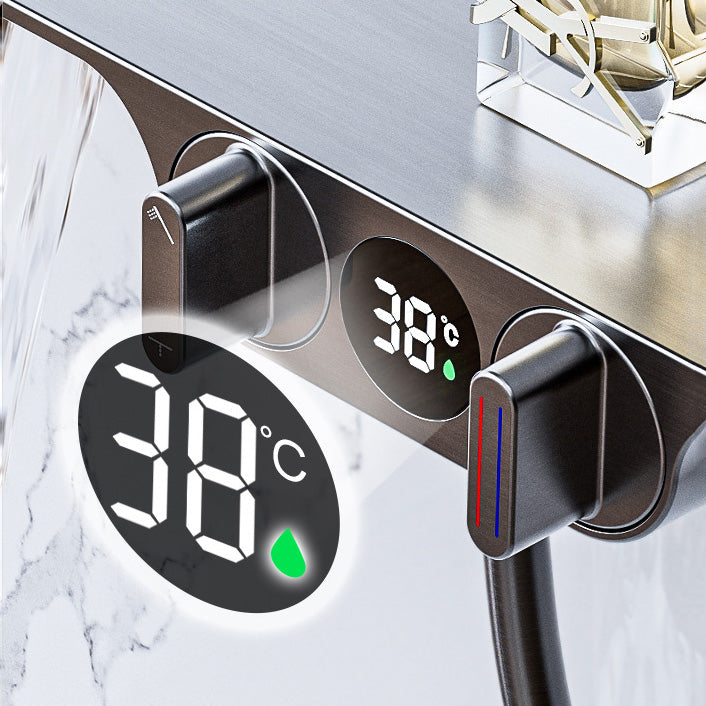 Wall Mounted Shower Combo Temperature Control Shower System with Thermostatic Clearhalo 'Bathroom Remodel & Bathroom Fixtures' 'Home Improvement' 'home_improvement' 'home_improvement_shower_faucets' 'Shower Faucets & Systems' 'shower_faucets' 'Showers & Bathtubs Plumbing' 'Showers & Bathtubs' 7031848