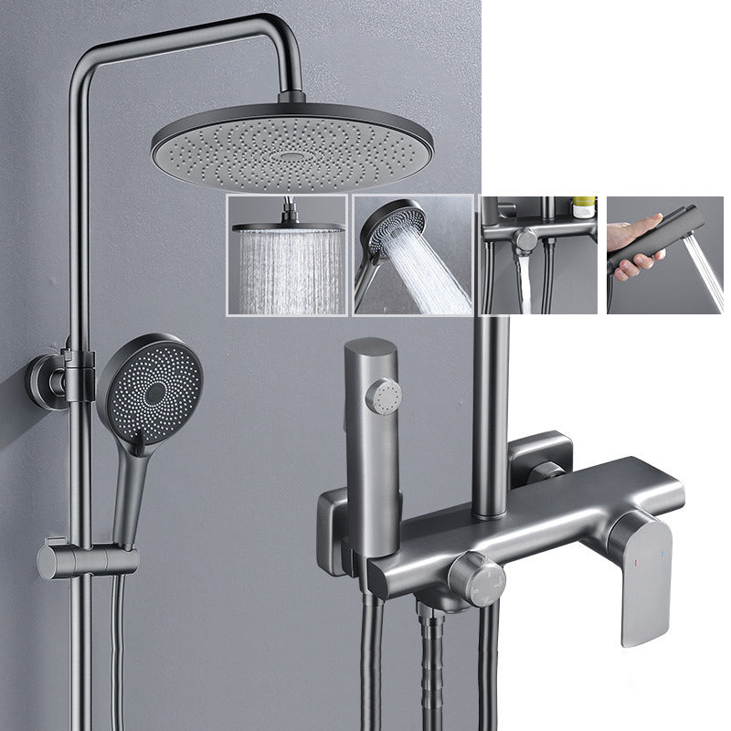 Temperature Control Shower System Valve Included Brass Wall Mounted Shower Combo Grey Round Digital Display Not Included Clearhalo 'Bathroom Remodel & Bathroom Fixtures' 'Home Improvement' 'home_improvement' 'home_improvement_shower_faucets' 'Shower Faucets & Systems' 'shower_faucets' 'Showers & Bathtubs Plumbing' 'Showers & Bathtubs' 7031875