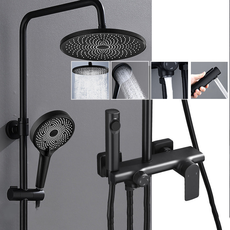 Temperature Control Shower System Valve Included Brass Wall Mounted Shower Combo Black Round Digital Display Not Included Clearhalo 'Bathroom Remodel & Bathroom Fixtures' 'Home Improvement' 'home_improvement' 'home_improvement_shower_faucets' 'Shower Faucets & Systems' 'shower_faucets' 'Showers & Bathtubs Plumbing' 'Showers & Bathtubs' 7031877