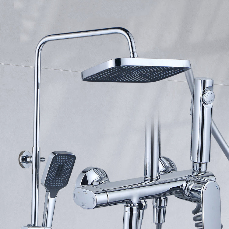 Adjustable Spray Pattern Shower System Valve Included Brass Wall Mounted Shower Combo Silver 12.5" Square Clearhalo 'Bathroom Remodel & Bathroom Fixtures' 'Home Improvement' 'home_improvement' 'home_improvement_shower_faucets' 'Shower Faucets & Systems' 'shower_faucets' 'Showers & Bathtubs Plumbing' 'Showers & Bathtubs' 7031893